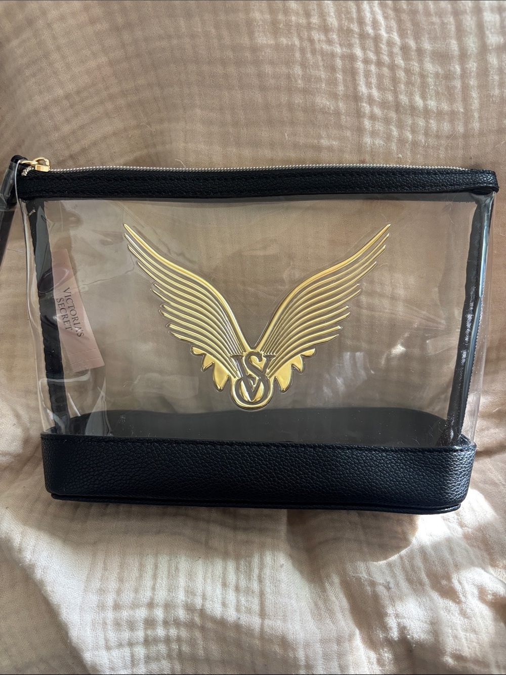 Victoria's Secret Clear Cosmetic Pouch with Gold Wing Emblem